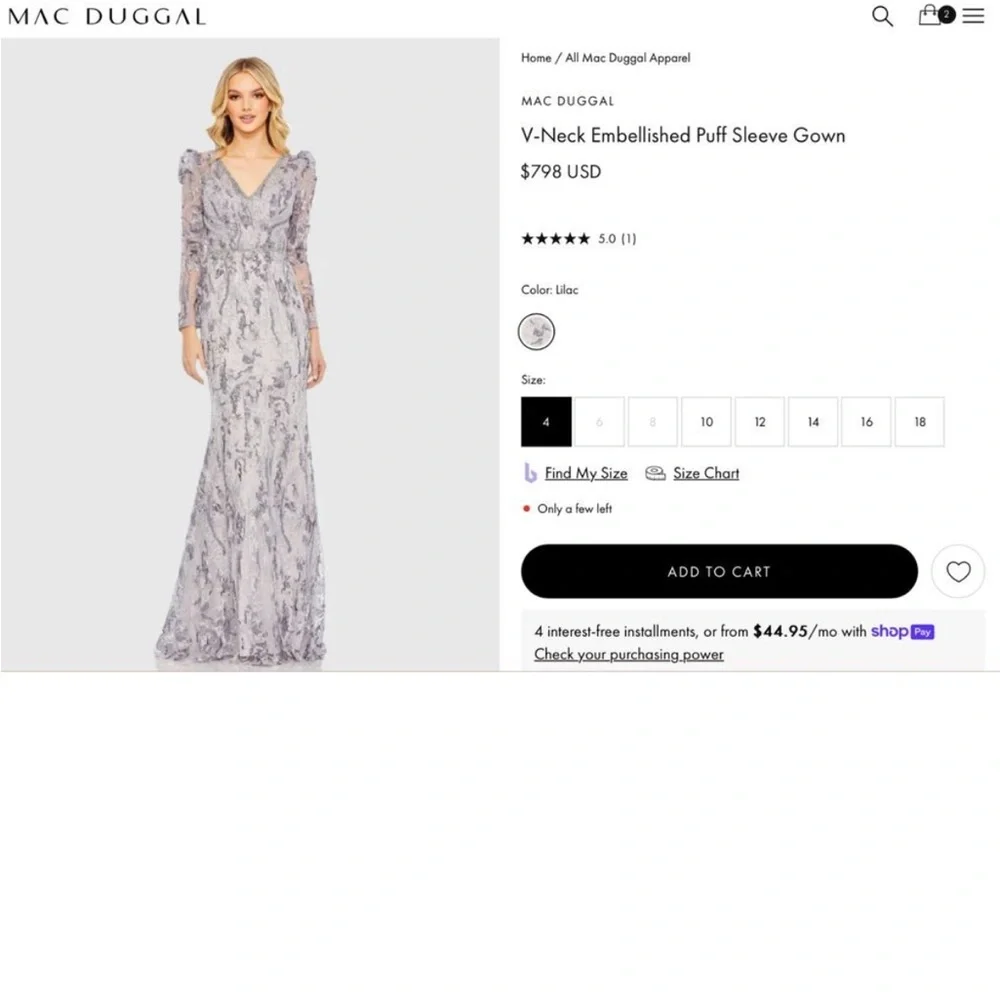NWT $798 MAC DUGGAL 20425 V-Neck Embellished Puff Sleeve Gown Lilac Dress Purple - Picture 5 of 5